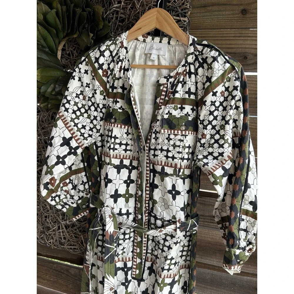 Cleobella Nadia Art Deco Print Organic Cotton Jumpsuit Size Medium - Picture 2 of 8